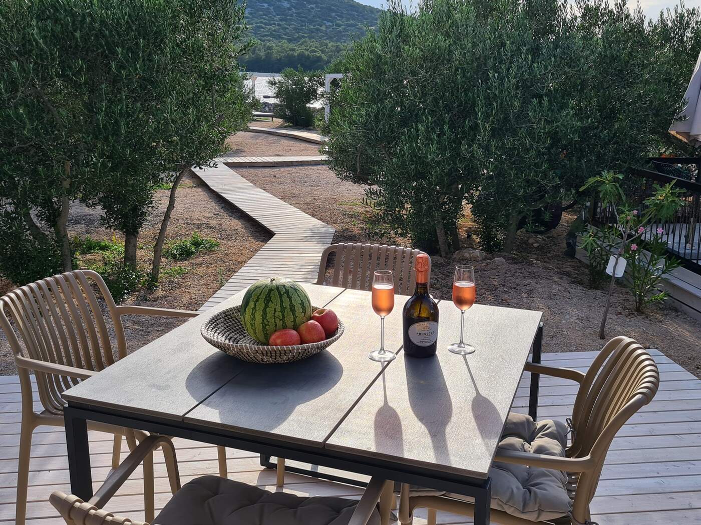 Fresh fruit and prosecco on the terrace